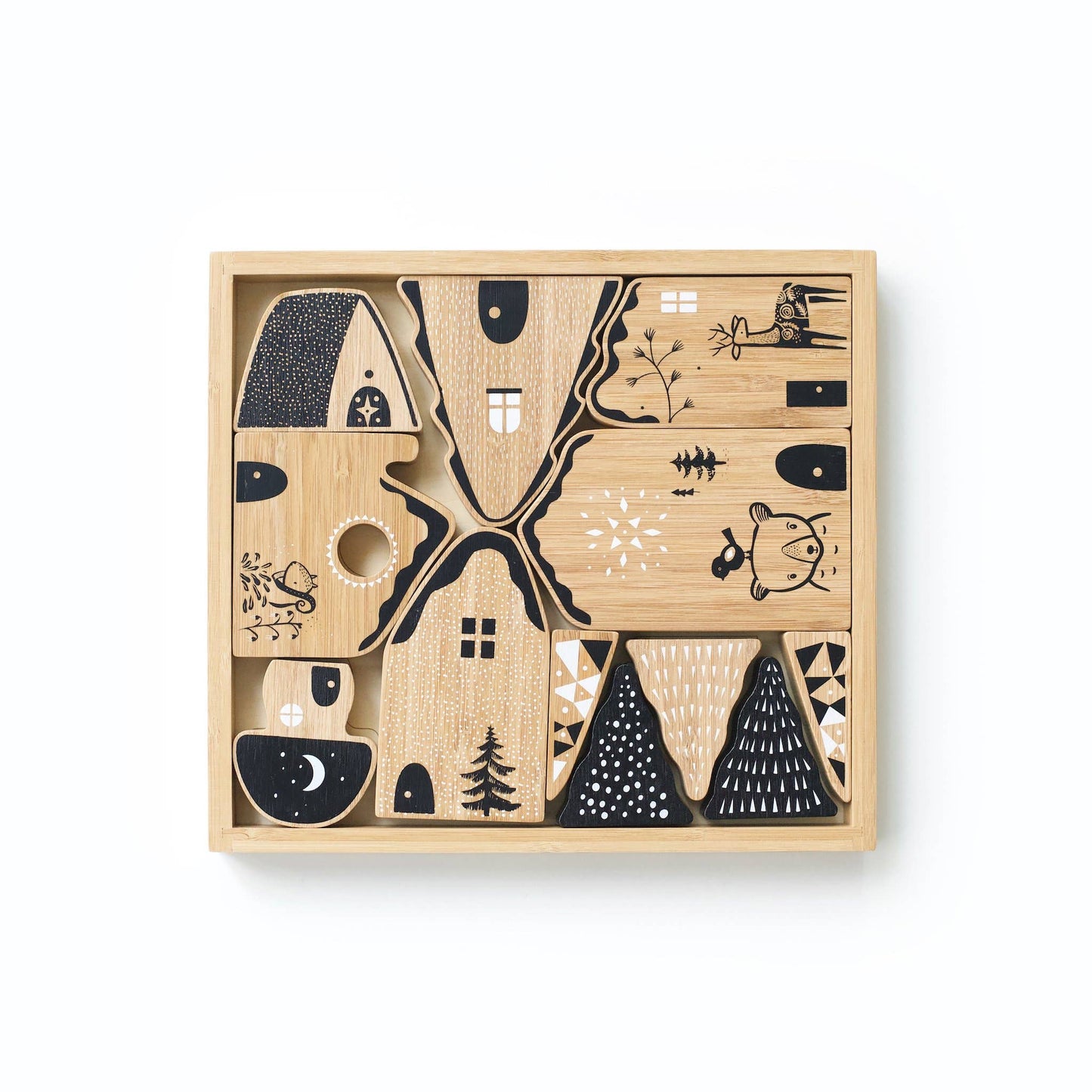 Woodland Village 12-piece illustrated block set