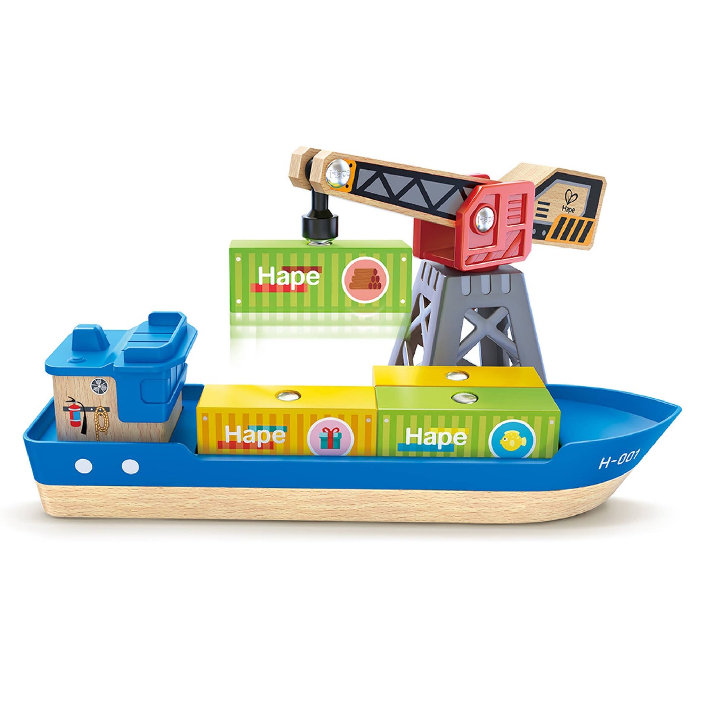 Hape Cargo Ship & Crane Wooden Play