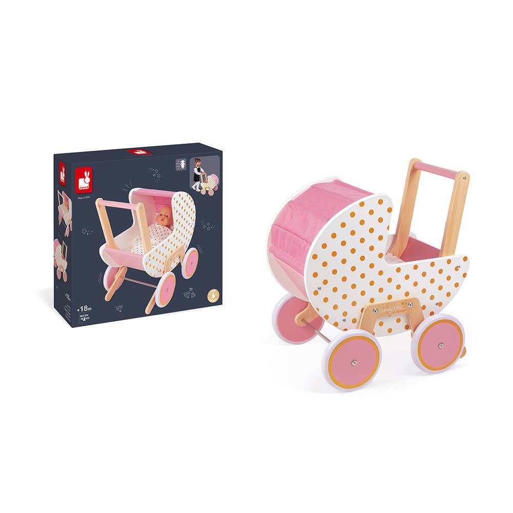 Wooden Doll's Pram with blanket & pillow Age 1.5ys- 3 yrys