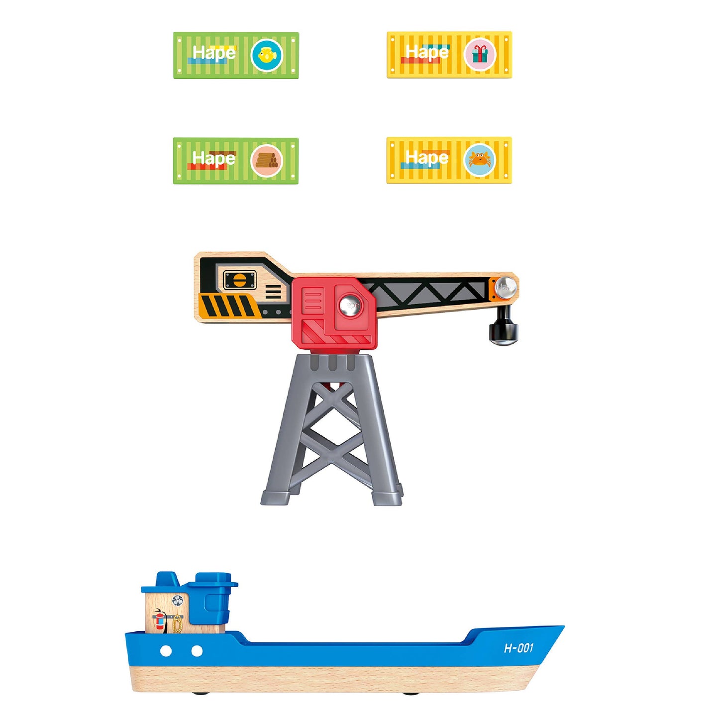 Hape Cargo Ship & Crane Wooden Play