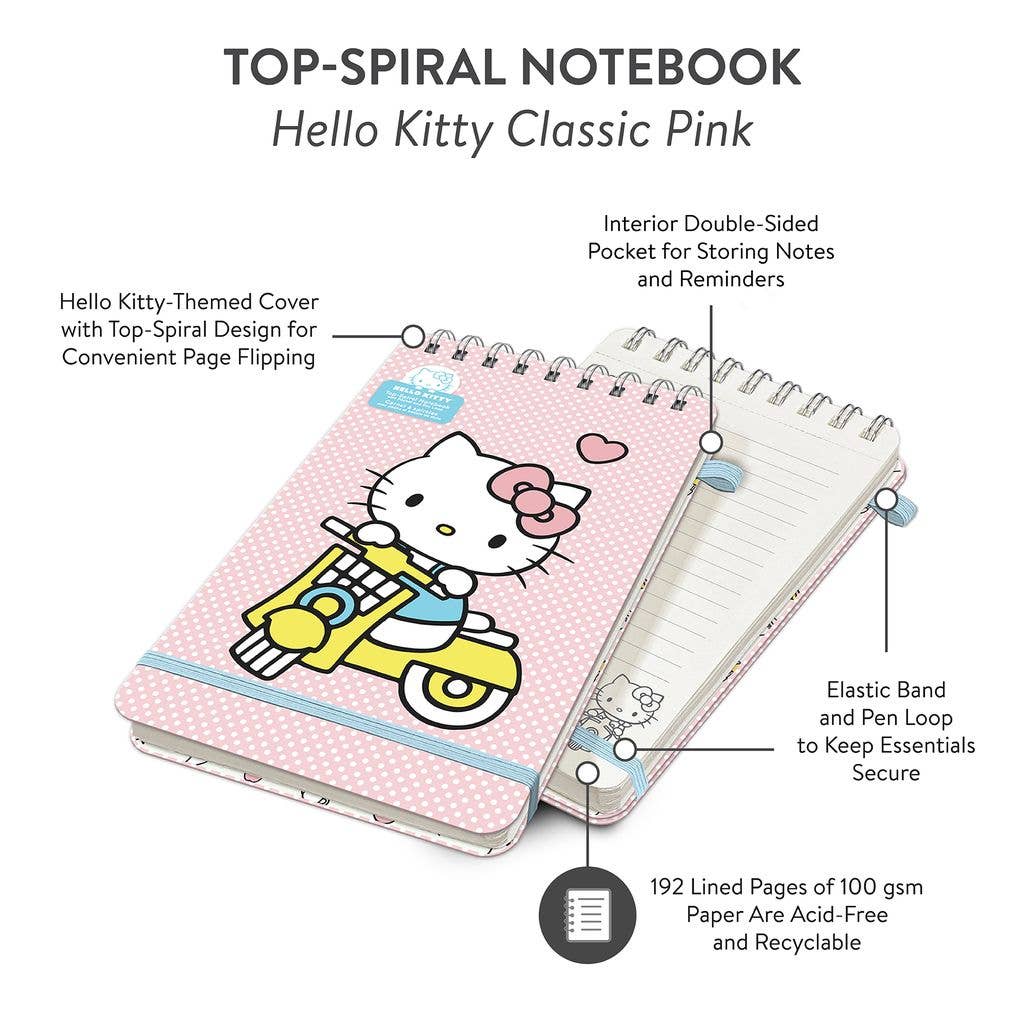 Hello Kitty Classic Pink Top-Spiral Notebook with Pen Loop