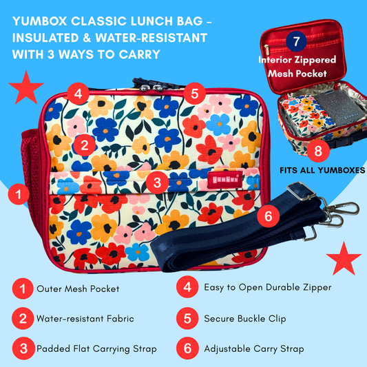 Yumbox Classic Lunch Bag – Insulated Poppy Flowers Print Lunch Tote for Stylish Kids & Adults