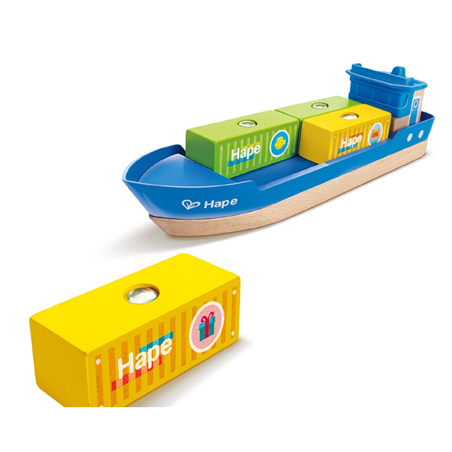 Hape Cargo Ship & Crane Wooden Play