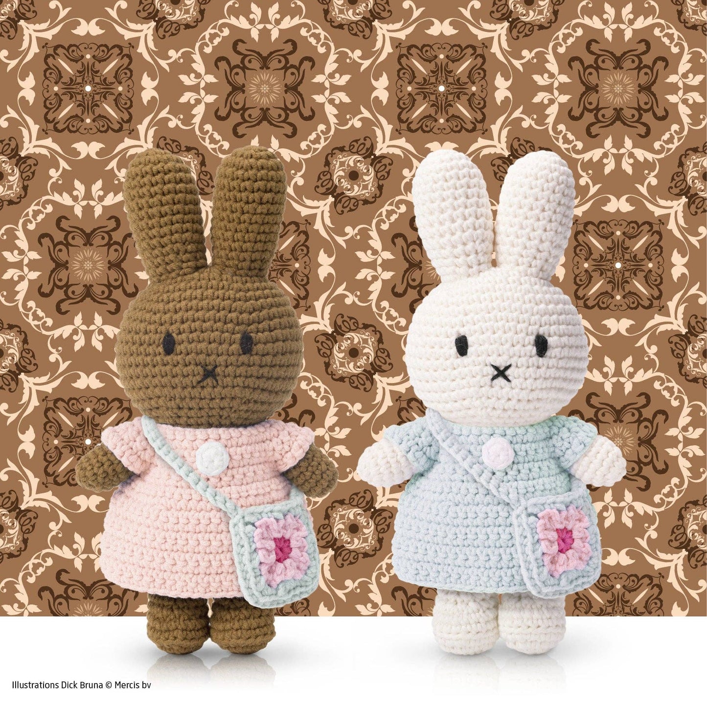 Miffy and her flower bag: Pastel pink dress with blue flower bag