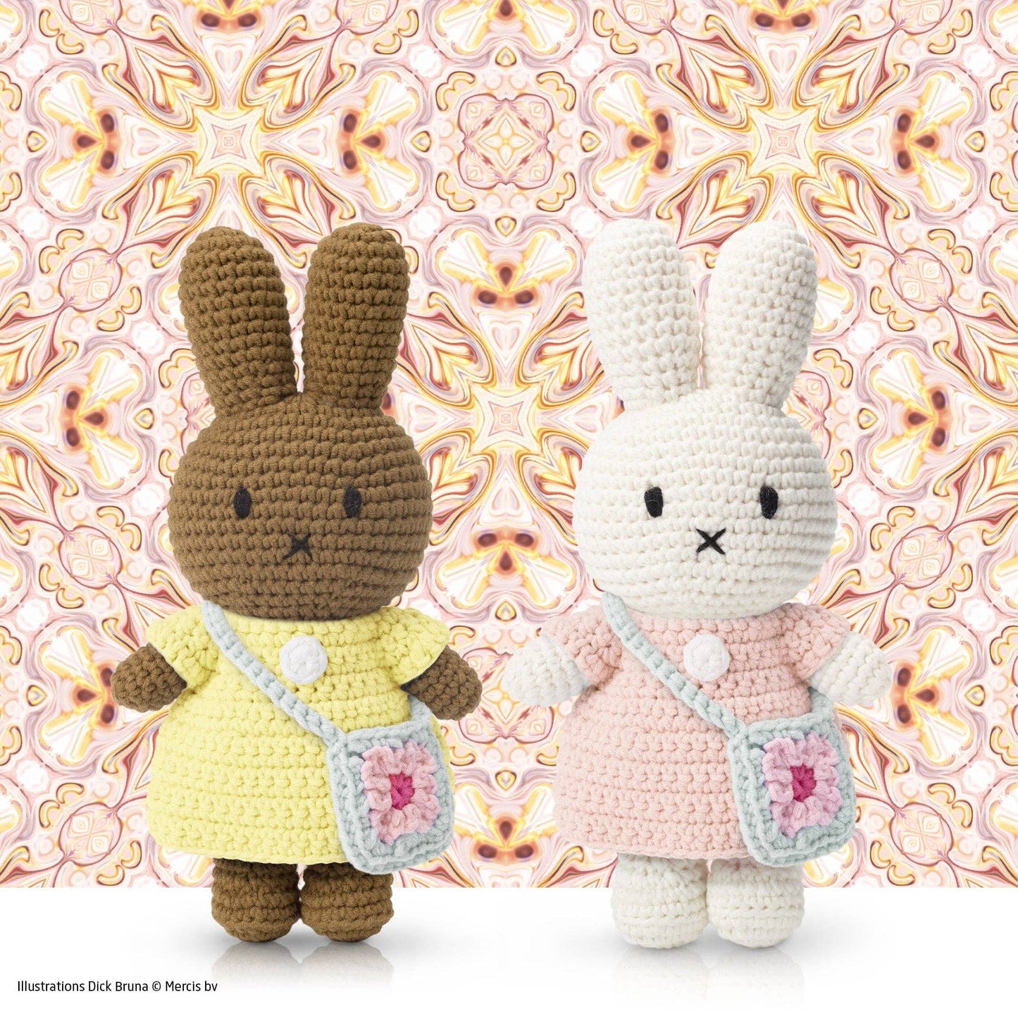Miffy and her flower bag: Pastel pink dress with blue flower bag