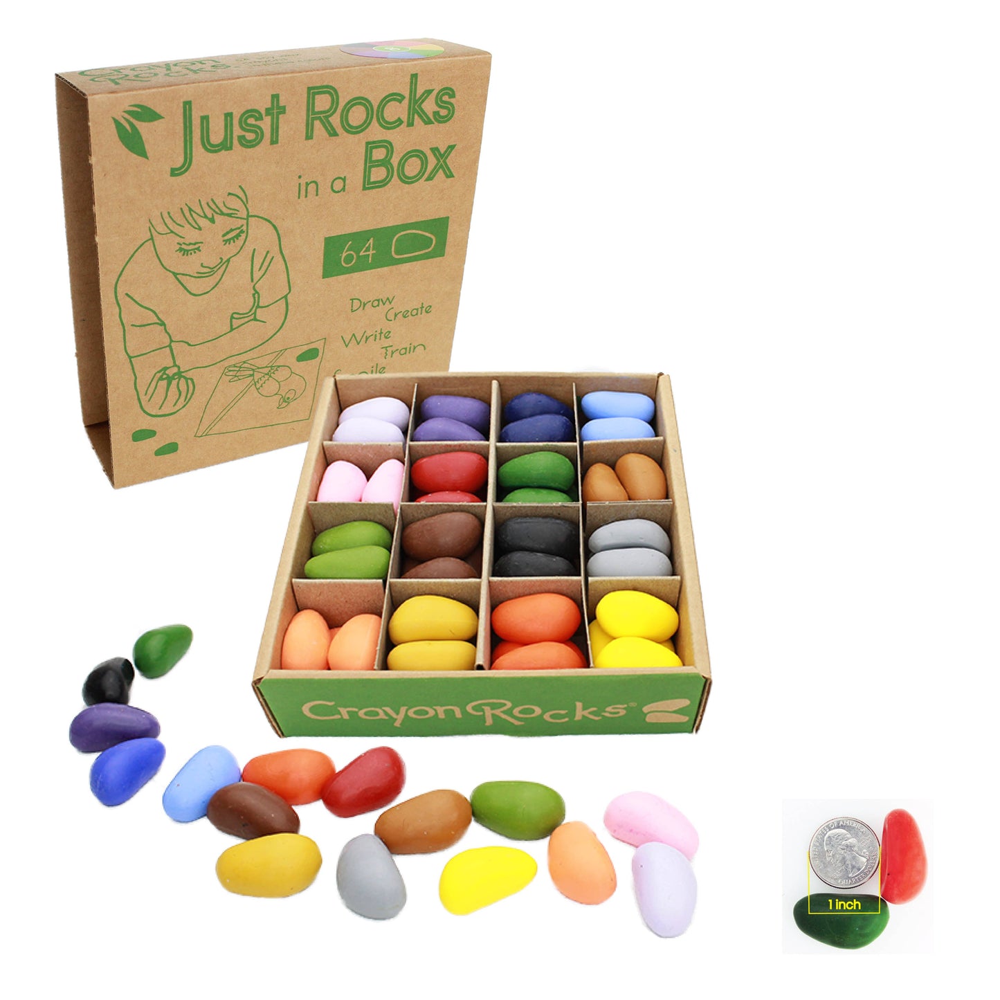 Crayon Rocks Just Rocks in a Box - 16 Colors 4 of each / 64 Crayons