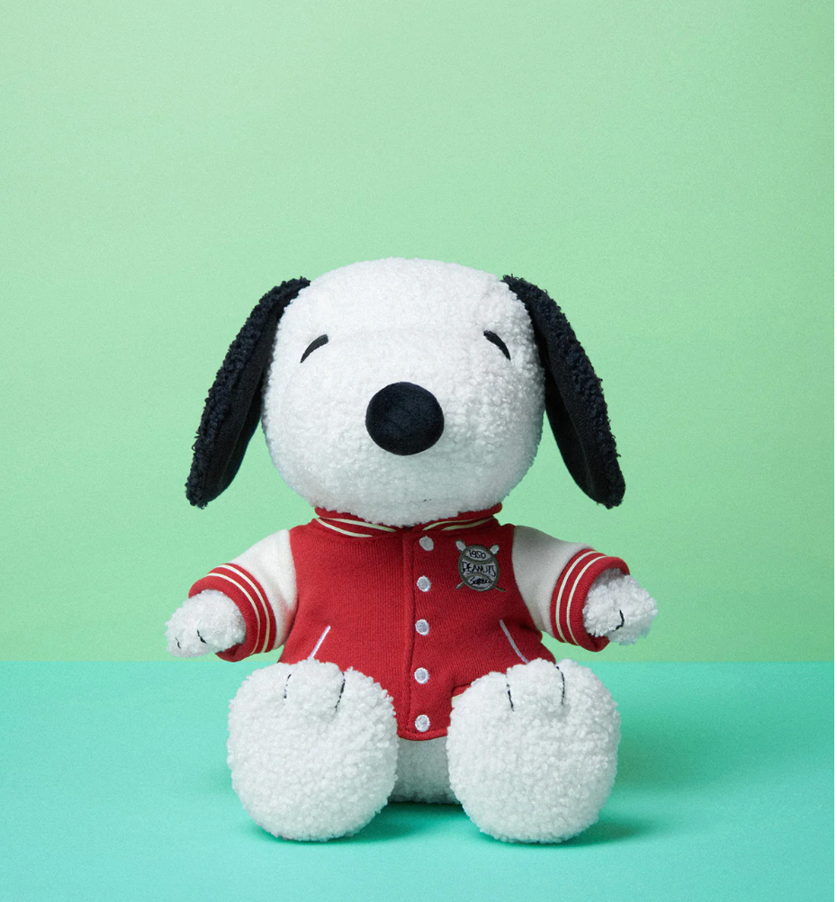 Bon Ton Toys Plush PEANUTS SNOOPY Sitting with Varsity Jacket 10"
