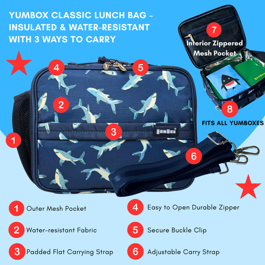 Yumbox Kids Lunch Bag – Shark Print, Insulated, 3-Way Carry