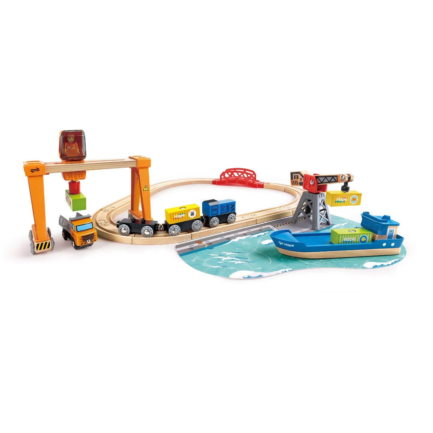 Hape Cargo Ship & Crane Wooden Play