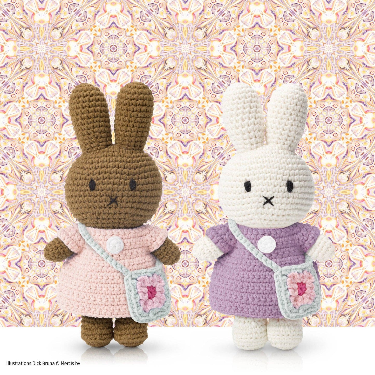 Miffy and her flower bag: Pastel pink dress with blue flower bag