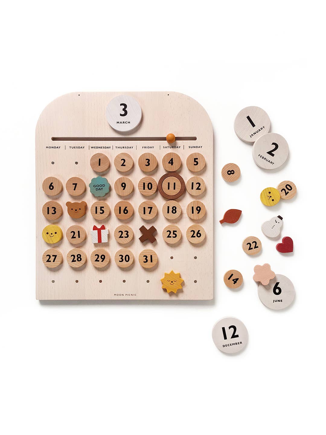 Wooden Wall Everyday Perpetual Calendar for Little one  with magnets 3yrs+