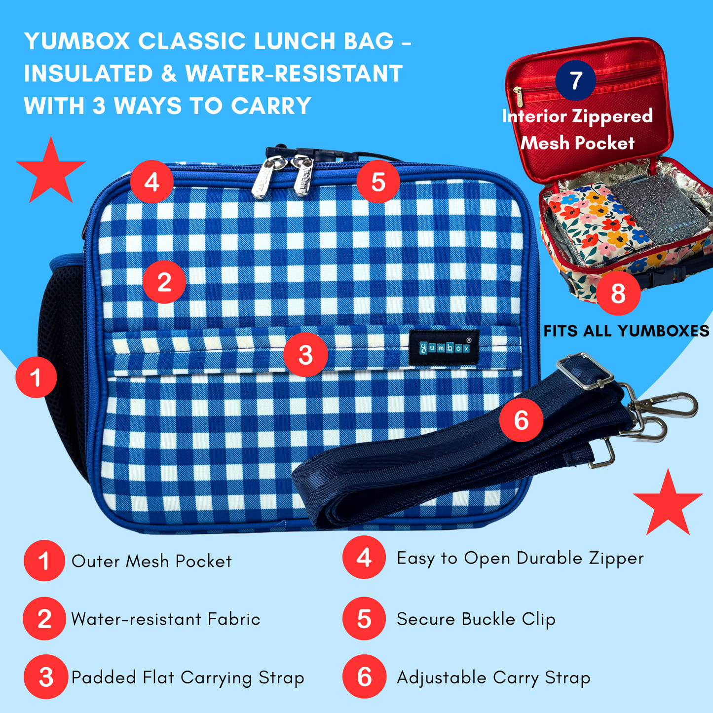 Yumbox Lunch Bag – Gingham Vichy, Insulated & Leak-Resistant