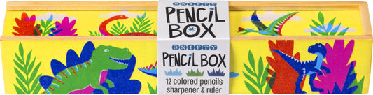 Dinosaur - 12 Wooden Color Pencil Box with ruler