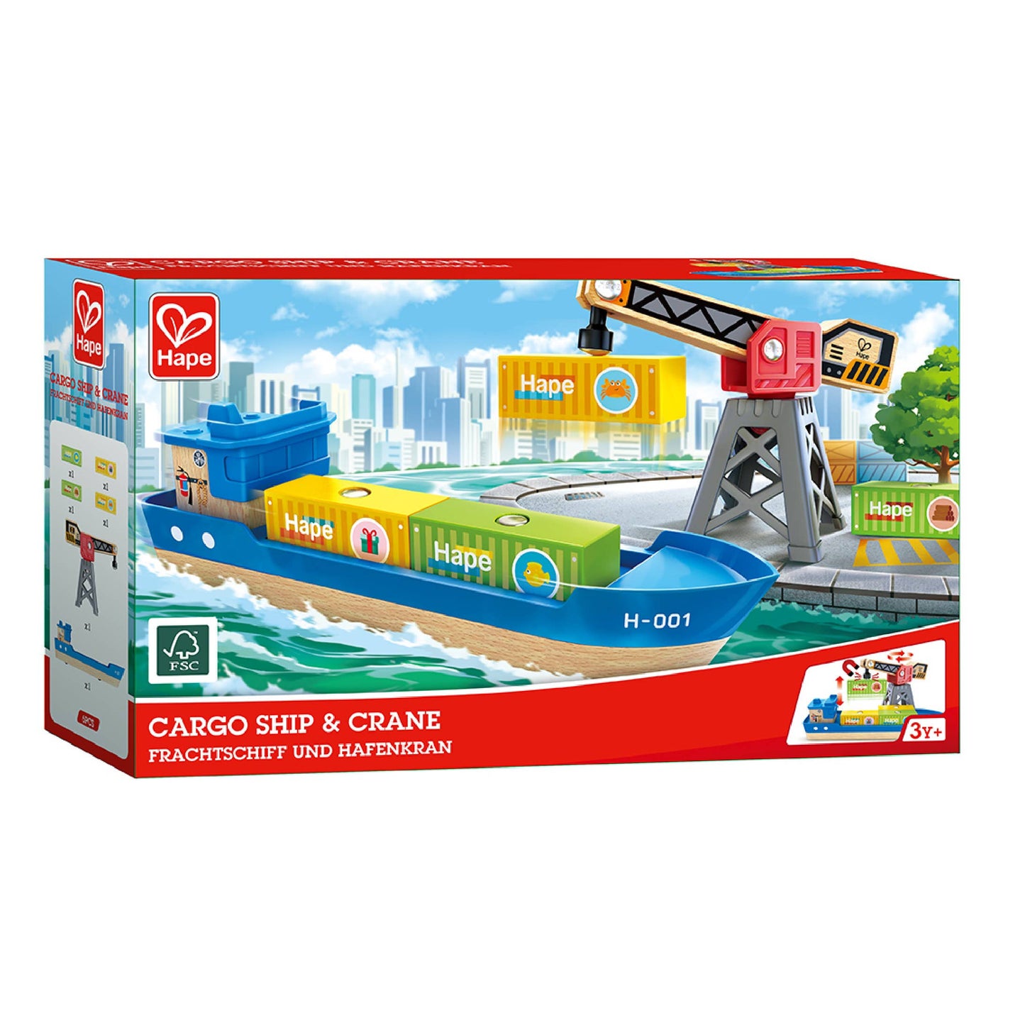 Hape Cargo Ship & Crane Wooden Play