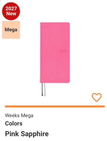 Hobonichi Techo 2027 Weeks MEGA Colors: Pink Sapphire Hardcover Book / Weekly Horizontal / ENG edition