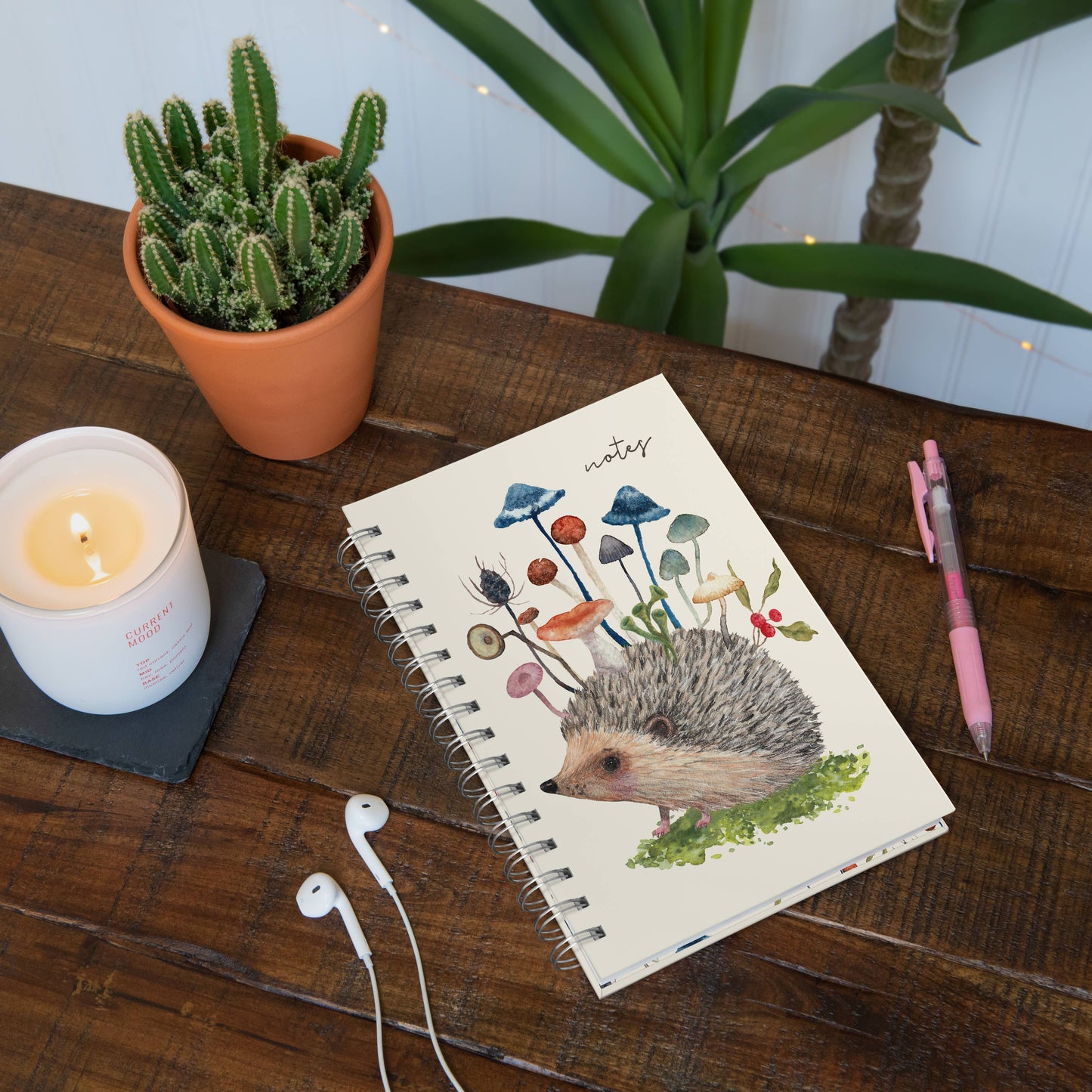 Spiral Notebook Hedgehog with Mushrooms