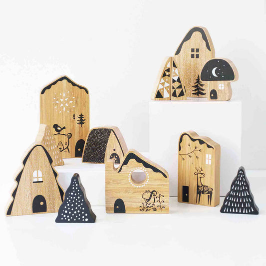 Woodland Village 12-piece illustrated block set
