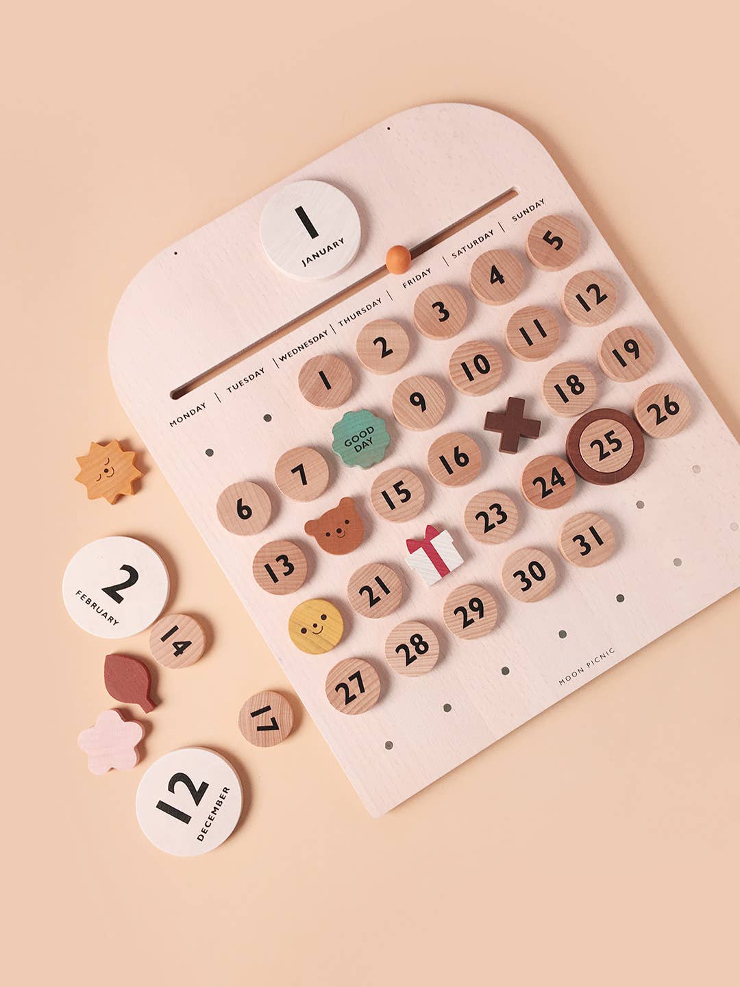 Wooden Wall Everyday Perpetual Calendar for Little one  with magnets 3yrs+