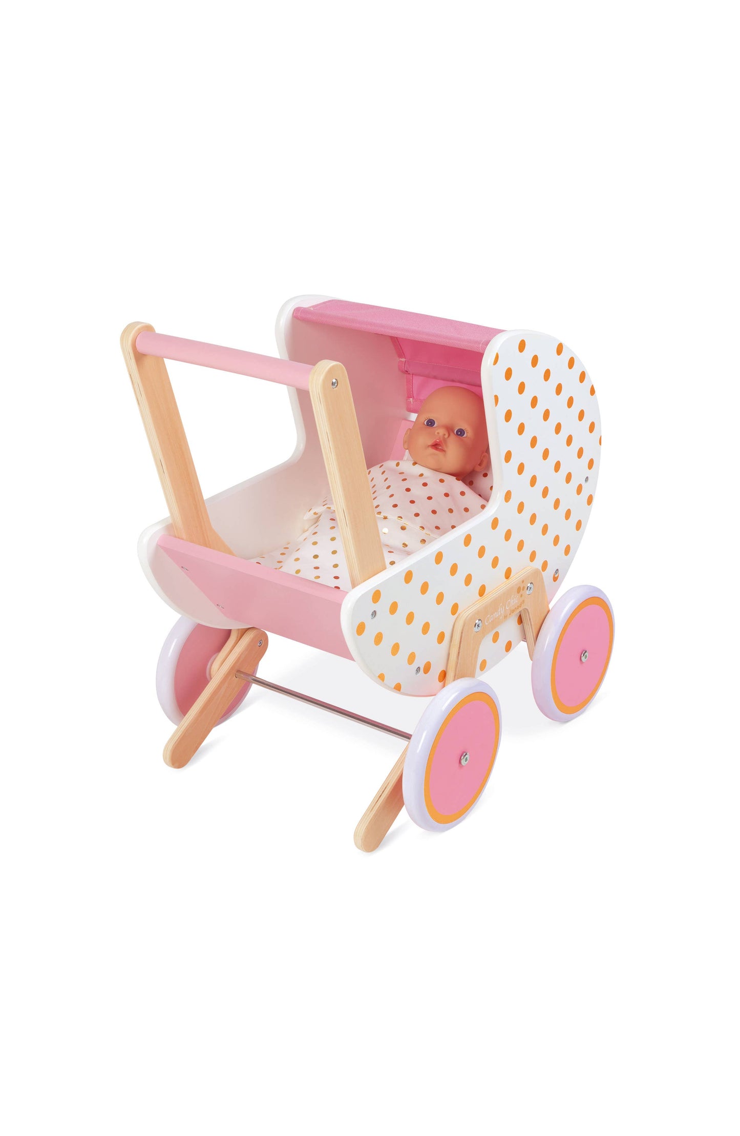 Wooden Doll's Pram with blanket & pillow Age 1.5ys- 3 yrys