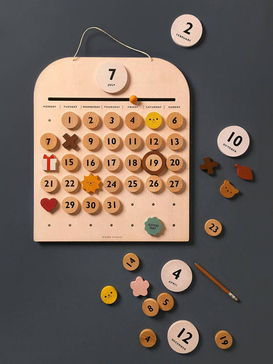 Wooden Wall Everyday Perpetual Calendar for Little one  with magnets 3yrs+