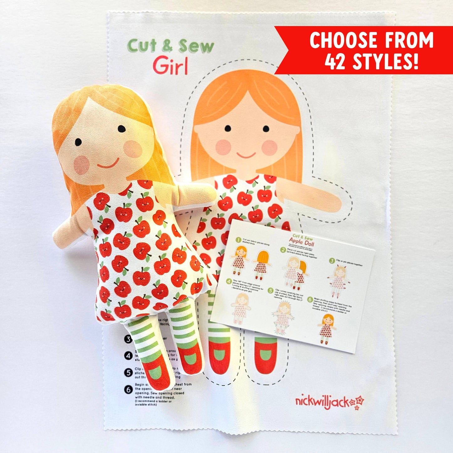 Cut & Sew Apple Girl Plush Doll Sewing Craft Kit