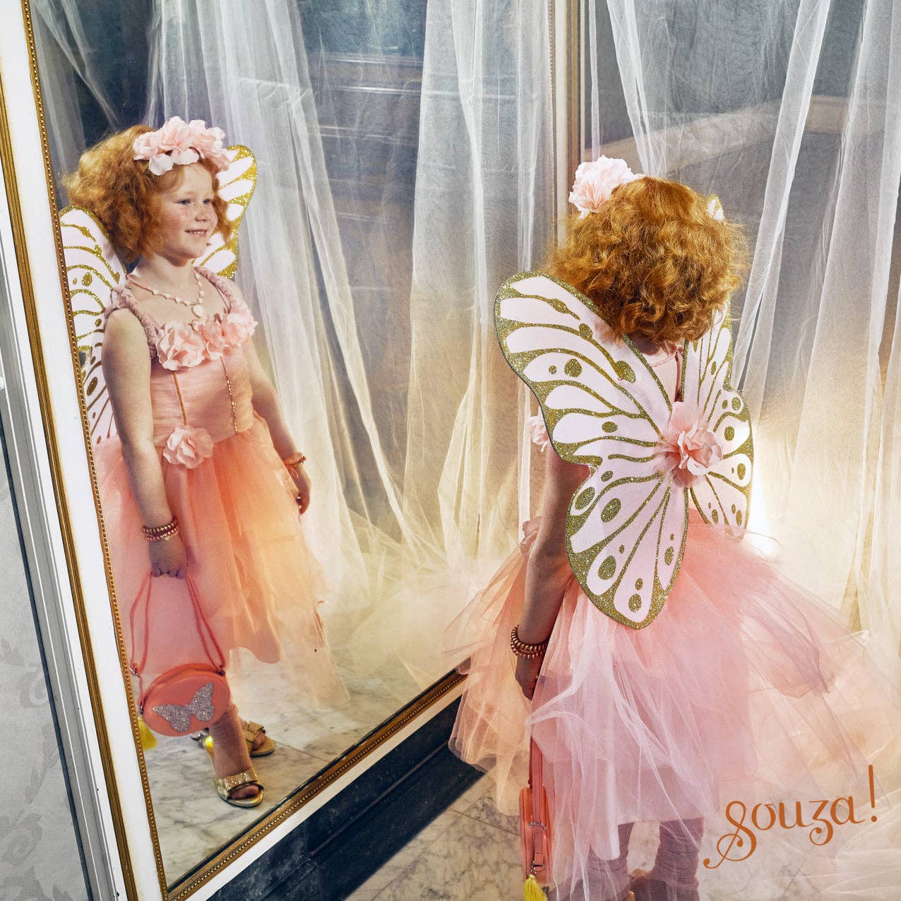 Fairy in Pink Costume- Annemarie - Velvet Dress with Tulle and wings